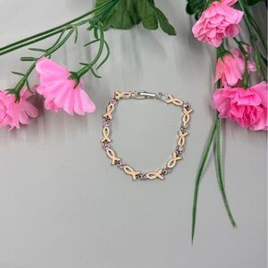 Avon Signed Pink Breast Cancer Awareness Ribbon Link Vintage Bracelet